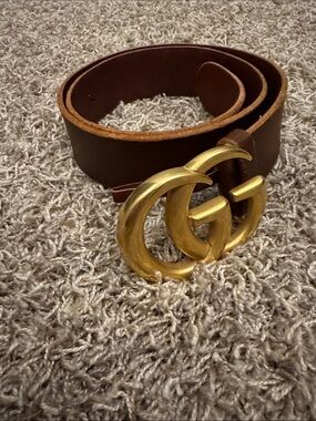 Gucci Brown Leather Belt with Gold Double-G Buckle